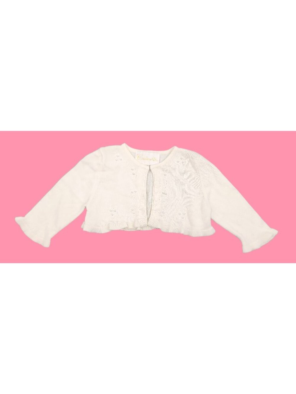 Baby Girl's Cinderella Ivory Sweater Shrug Cardigan Beaded Embroidered Front 18M